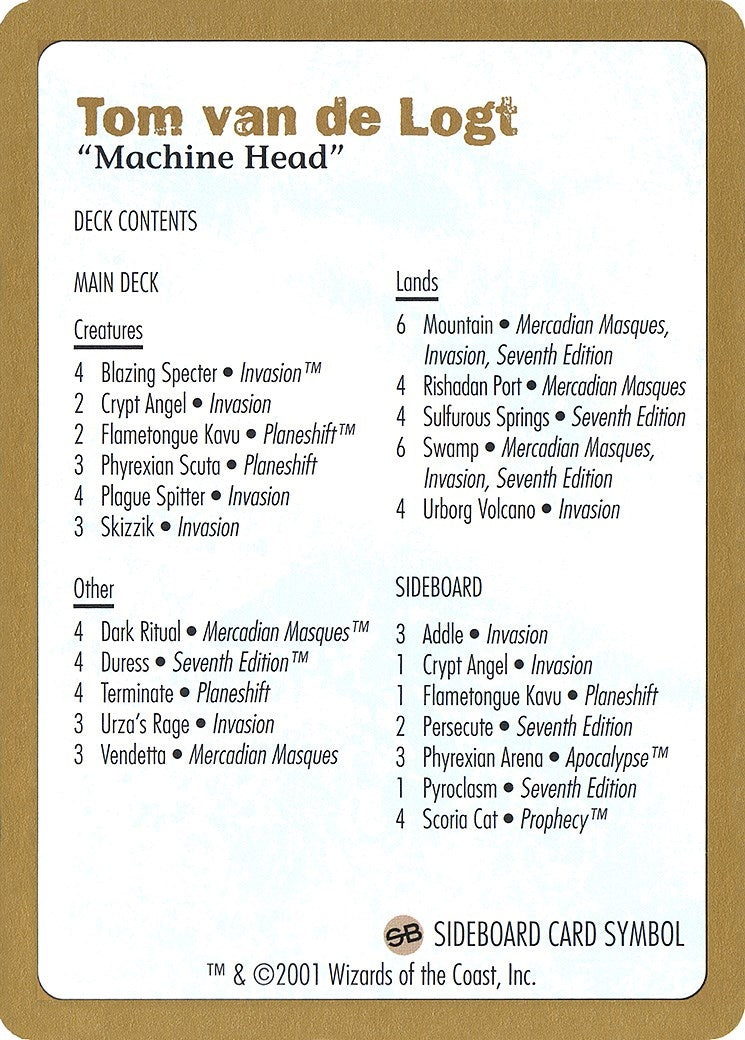 2001 Tom van de Logt Decklist Card [WCD] - MTG Single