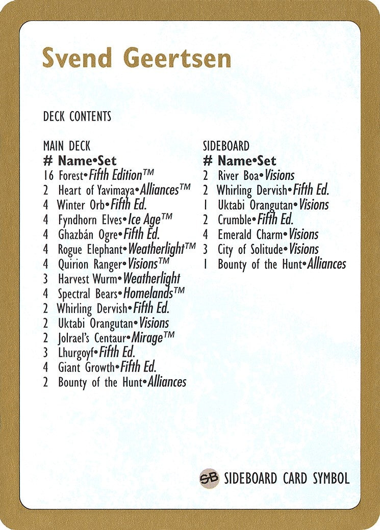 1997 Svend Geertsen Decklist Card [WCD] - MTG Single