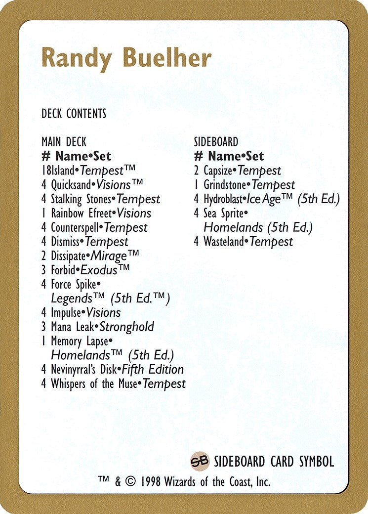 1998 Randy Buehler Decklist Card [WCD] - MTG Single