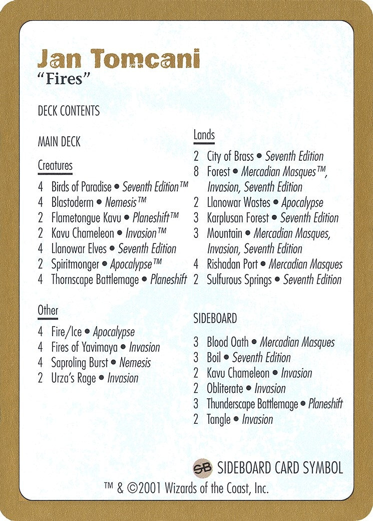 2001 Jan Tomcani Decklist Card [WCD] - MTG Single