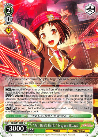 ’Act Don’t Think!’ Tsugumi Hazawa (54036) [BD/W54] - Weiss Schwarz Single