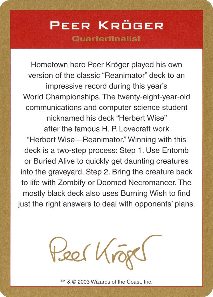 2003 Peer Kroger Biography Card [WCD] - MTG Single