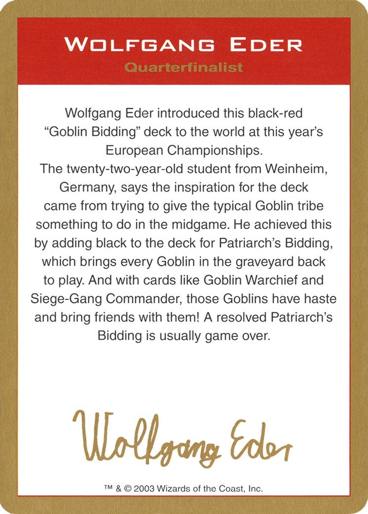 2003 Wolfgang Eder Biography Card [WCD] - MTG Single