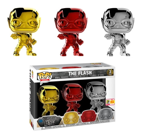 Justice League: The Flash 3-Pack (Metallic) (SDCC 2018 Exclusive) [POP!] - Funko Sealed