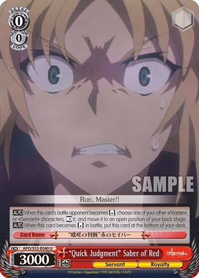 ’Quick Judgment’ Saber of Red (53040) [APO/S53] - Weiss Schwarz Single