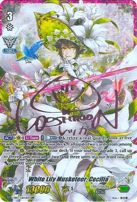 White Lily Musketeer Cecilia (URR) (Pink Signature) (303) [V-EB03] - Cardfight Vanguard Single