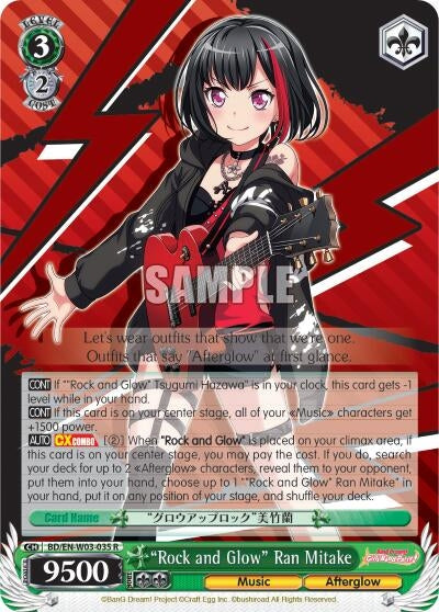 ’Rock and Glow’ Ran Mitake (3035) [BD/EN-W03] - Weiss Schwarz Single