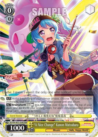 ’A Nice Change’ Kanon Matsubara (RRR) (3004) [BD/EN-W03] - Weiss Schwarz Single