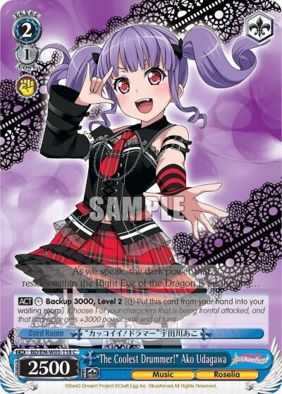 ’The Coolest Drummer!’ Ako Udagawa (3118) [BD/EN-W03] - Weiss Schwarz Single
