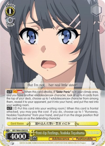 Pent-Up Feelings Nodoka Toyohama (64003) [SBY/W64] - Weiss Schwarz Single