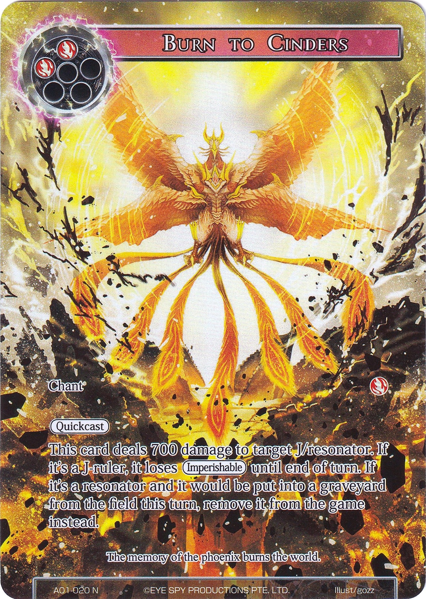 Burn to Cinders (Full Art) (1020) [AO1] - Force of Will Single