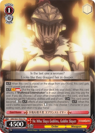 He Who Slays Goblins Goblin Slayer (6303) [GBS/S63] - Weiss Schwarz Single