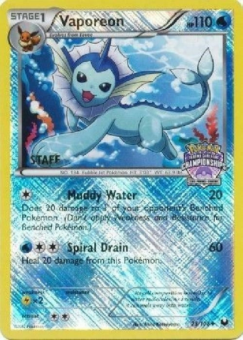 Image for Vaporeon - 25/108 (State Championships) [Staff] (025/108) (League & Championship Cards) - Pokemon