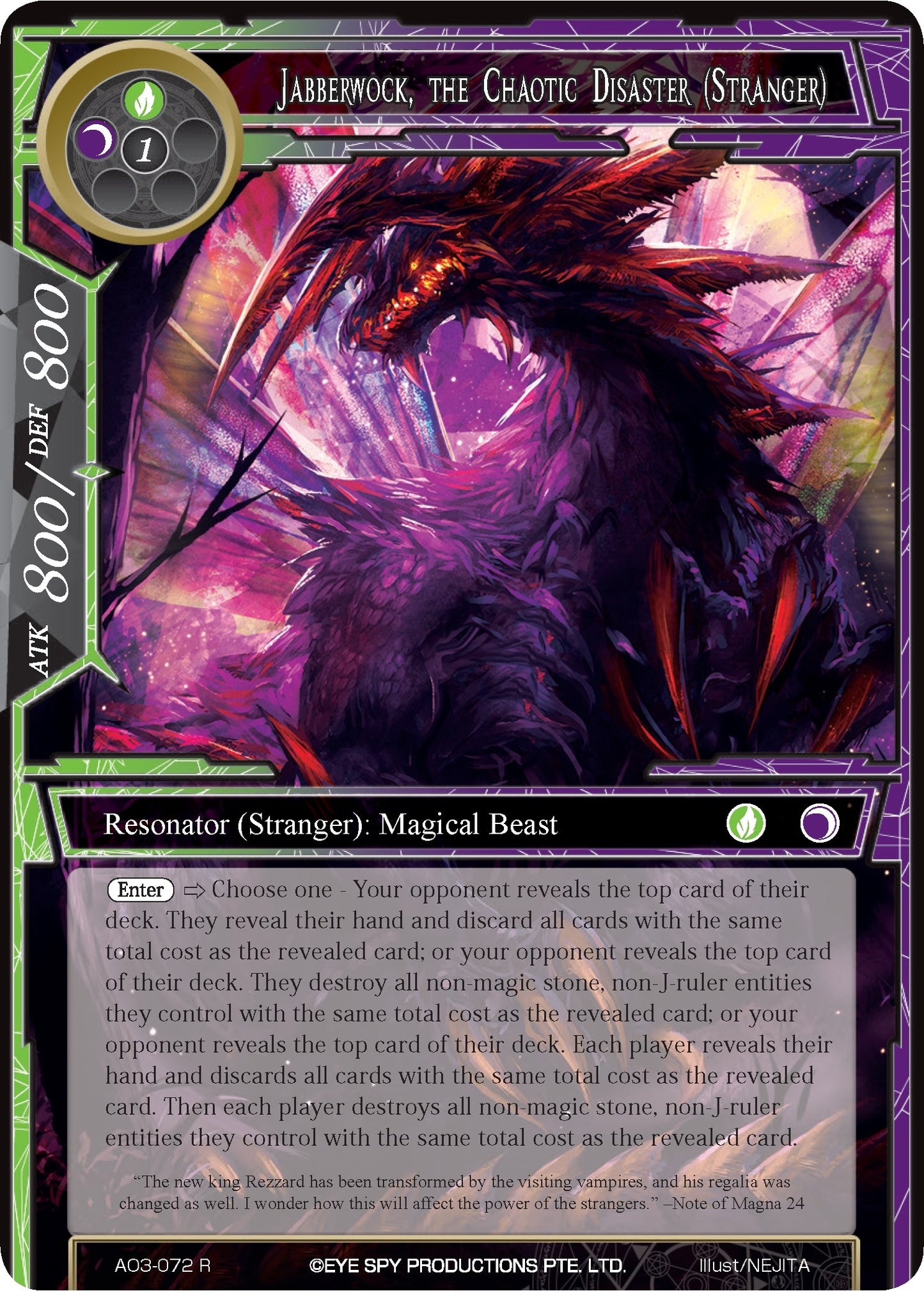 Jabberwock the Chaotic Disaster (Stranger) (3072) [AO3] - Force of Will Single