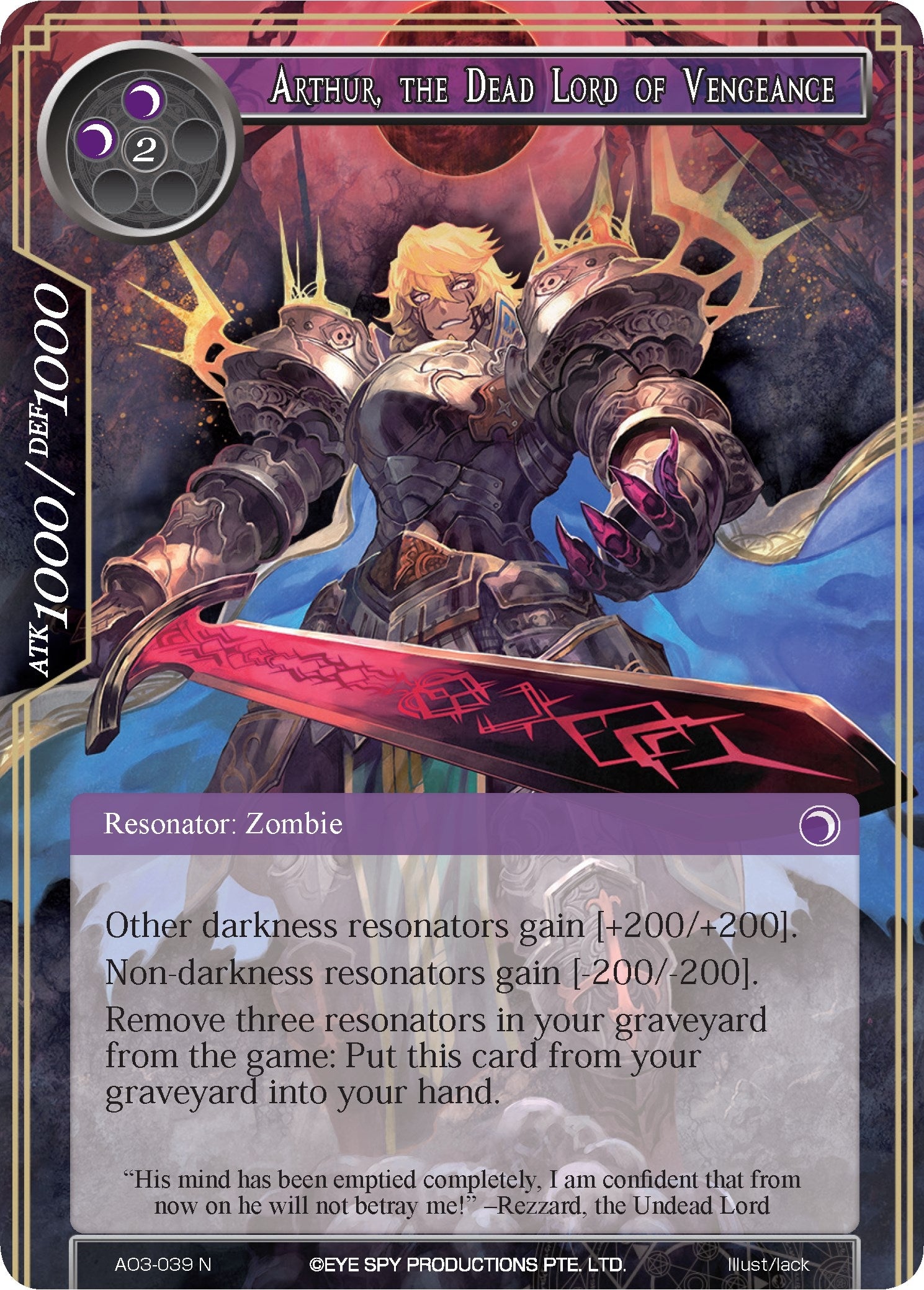Arthur the Dead Lord of Vengeance (3039) [AO3] - Force of Will Single