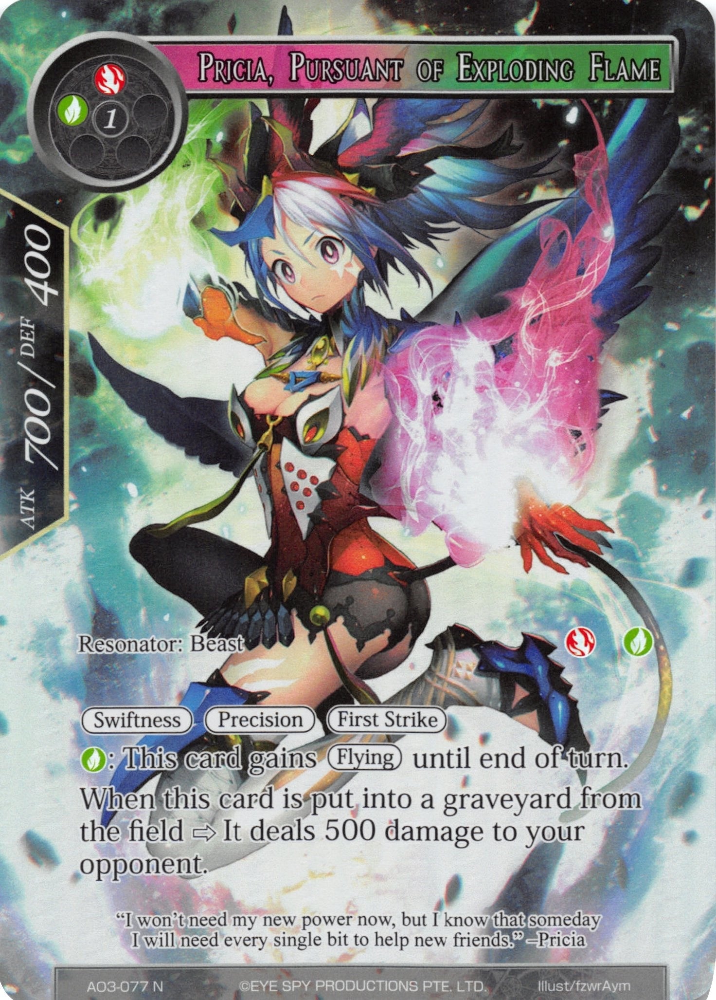 Pricia Pursuant of Exploding Flame (Full Art) (3077) [AO3] - Force of Will Single