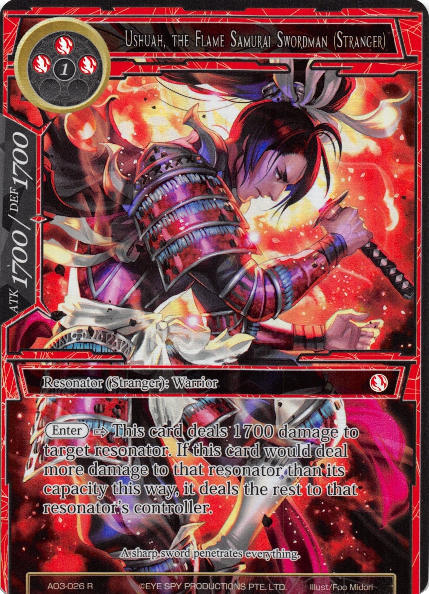 Ushuah the Flame Samurai Swordman (Stranger) (Full Art) (3026) [AO3] - Force of Will Single