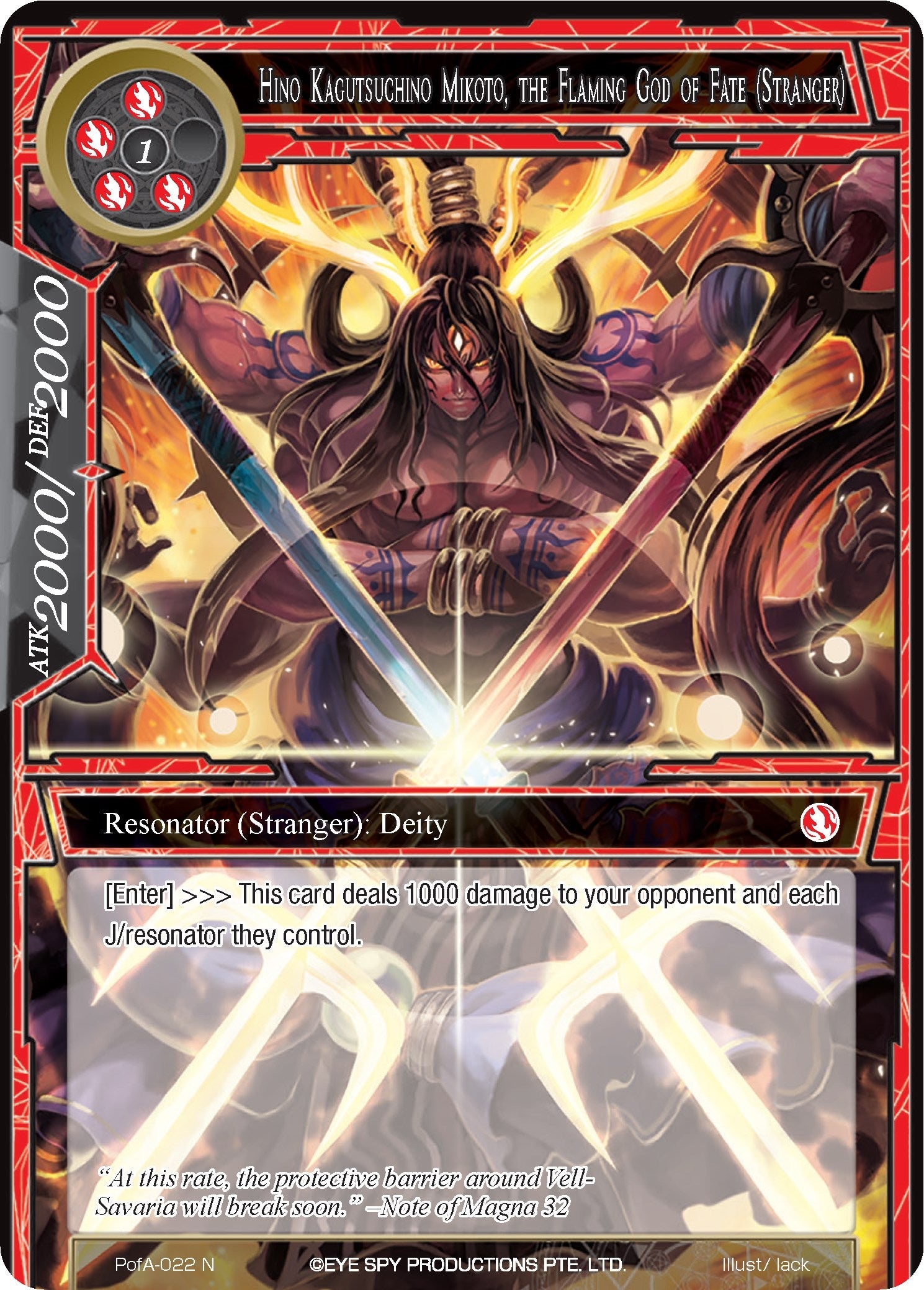 HIno Kagutsuchino Mikoto the Flaming God of Fate (Stranger) (22) [AO4] - Force of Will Single