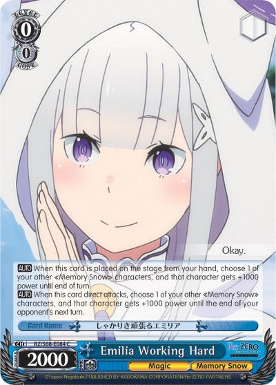 Emilia Working Hard (68084) [RZ/S68] - Weiss Schwarz Single