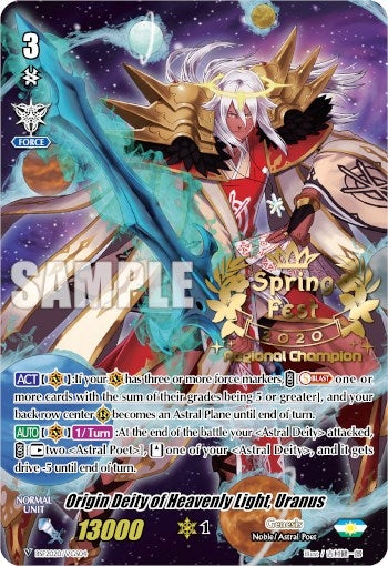Origin Deity of Heavenly Light Uranus (SpringFest 2020 Regional Champion) (202004) [EVENT] - Cardfight Vanguard Single