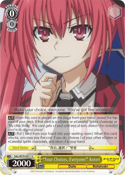 ’Your Choices Everyone!’ Kotori (79011) [DAL/W79] - Weiss Schwarz Single