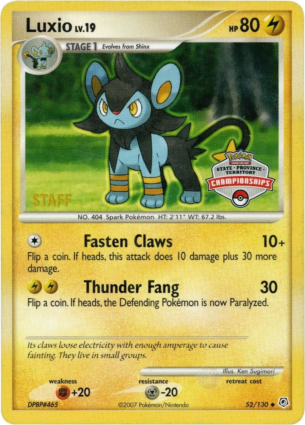 Image for Luxio - 52/130 (State Championships) [Staff] (052/130) (League & Championship Cards) - Pokemon