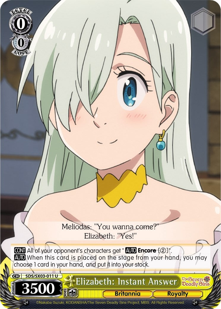 Elizabeth: Instant Answer (3011) [SDS/SX03] - Weiss Schwarz Single