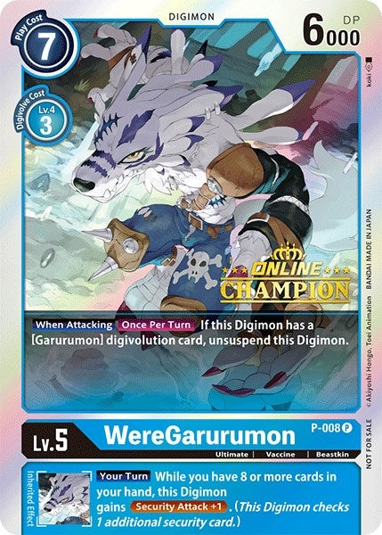 WereGarurumon - P-008 (2021 Championship Online Regional) [Online Champion] (8) [D-PR] - Digimon Card Game Single