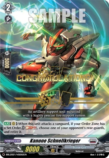 Kanone Schnellkrieger (Hot Stamped) (202102) [EVENT] - Cardfight Vanguard Single