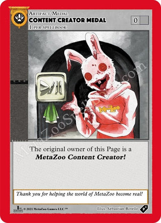 Content Creator Medal (MEDALS) - MetaZoo Single