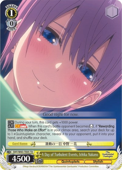 A Day of Turbulent Events Ichika Nakano (5) [5HY/W83] - Weiss Schwarz Single