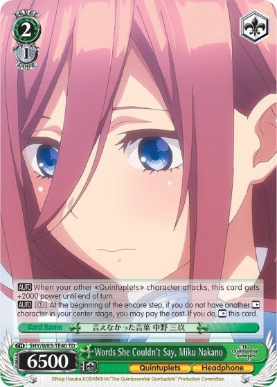 Words She Couldn’t Say Miku Nakano (5) [5HY/W83] - Weiss Schwarz Single