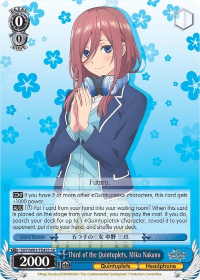 Third of the Quintuplets Miku Nakano (SR) (5) [5HY/W83] - Weiss Schwarz Single