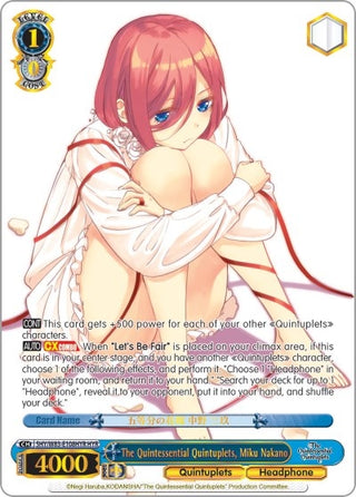 The Quintessential Quintuplets Miku Nakano (HYR) (5) [5HY/W83] - Weiss Schwarz Single
