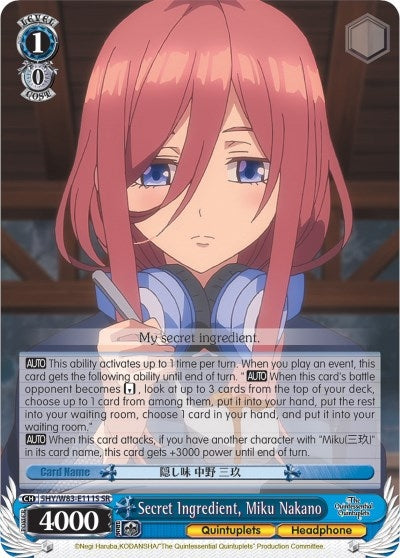 Secret Ingredient Miku Nakano (SR) (5) [5HY/W83] - Weiss Schwarz Single