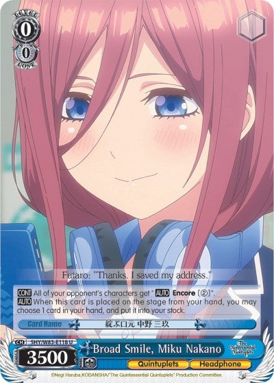 Broad Smile Miku Nakano (5) [5HY/W83] - Weiss Schwarz Single