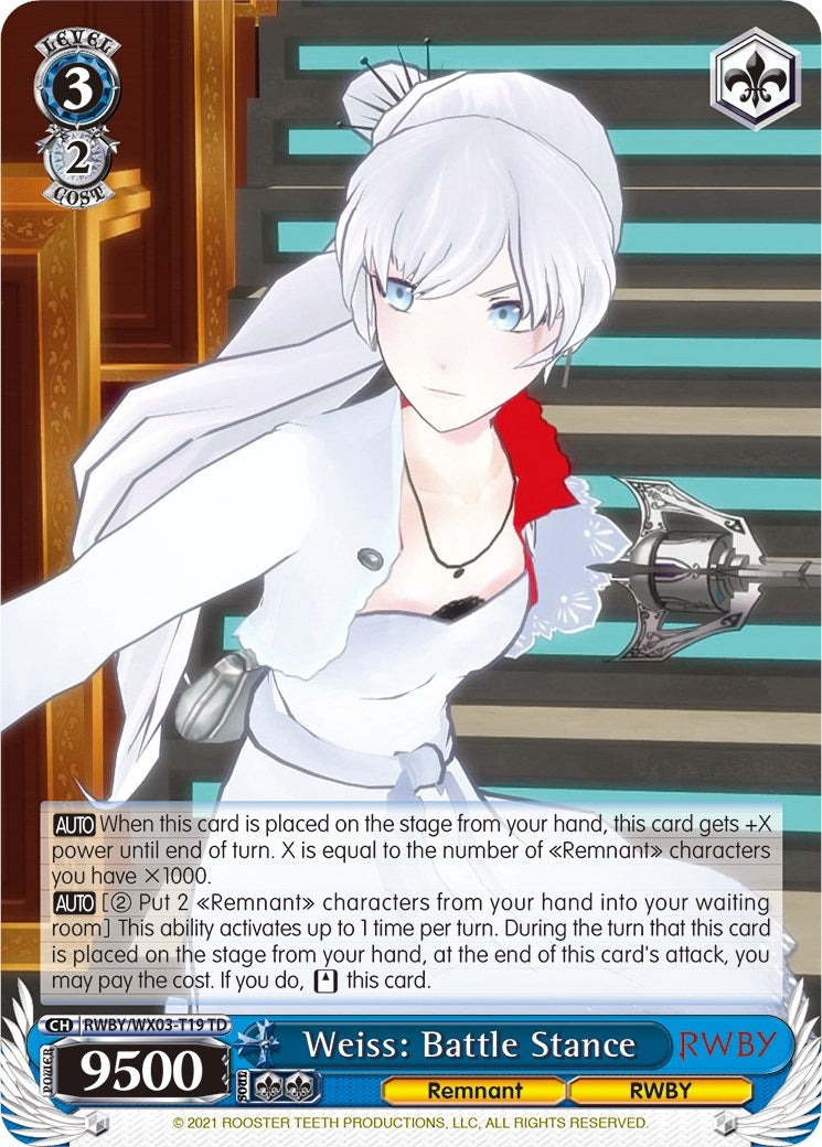 Weiss: Battle Stance (319) [RWBY/WX03] - Weiss Schwarz Single