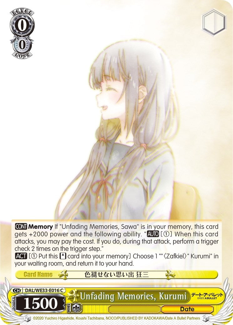 Unfading Memories Kurumi (33016) [DAL/WE33] - Weiss Schwarz Single