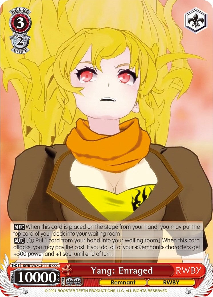 Yang: Enraged (RRR) (311) [RWBY/WX03] - Weiss Schwarz Single