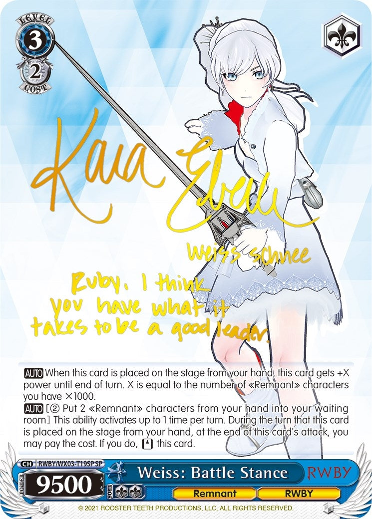 Weiss: Battle Stance (SP) (319) [RWBY/WX03] - Weiss Schwarz Single