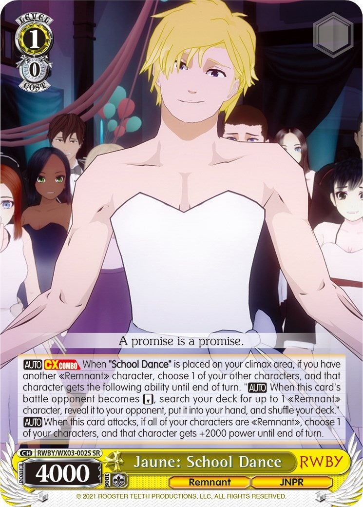 Jaune: School Dance (SR) (3002) [RWBY/WX03] - Weiss Schwarz Single