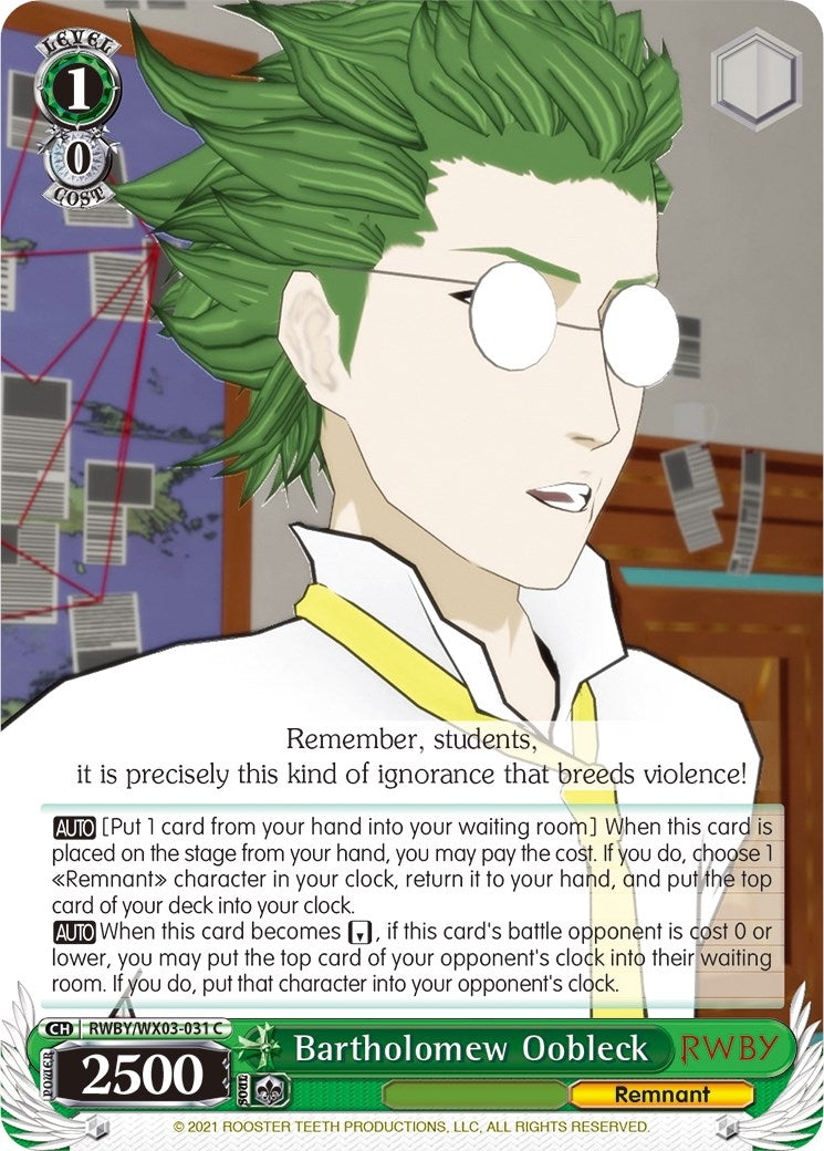 Bartholomew Oobleck (3031) [RWBY/WX03] - Weiss Schwarz Single