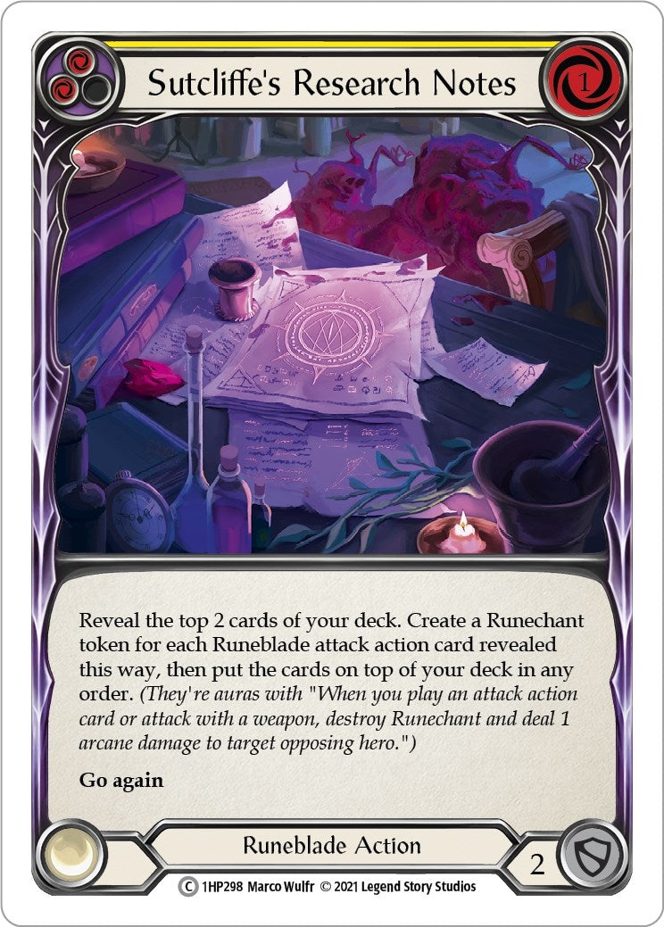 Sutcliffe’s Research Notes (Yellow) (1) [1HP] - Flesh and Blood TCG Single