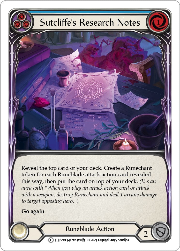 Sutcliffe’s Research Notes (Blue) (1) [1HP] - Flesh and Blood TCG Single