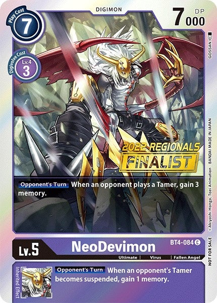 NeoDevimon (2022 Championship Online Regional) [Online Finalist] (4084) [BT04] - Digimon Card Game Single