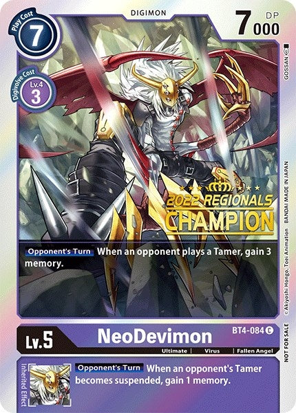 NeoDevimon (2022 Championship Online Regional) [Online Champion] (4084) [BT04] - Digimon Card Game Single