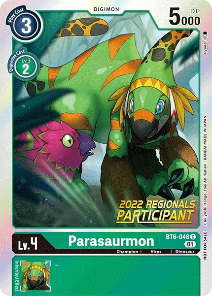 Parasaurmon (2022 Championship Online Regional) [Online Participant] (6048) [BT06] - Digimon Card Game Single