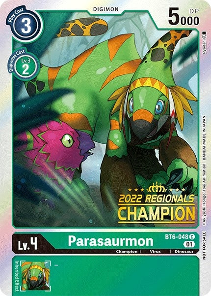 Parasaurmon (2022 Championship Online Regional) [Online Champion] (6048) [BT06] - Digimon Card Game Single
