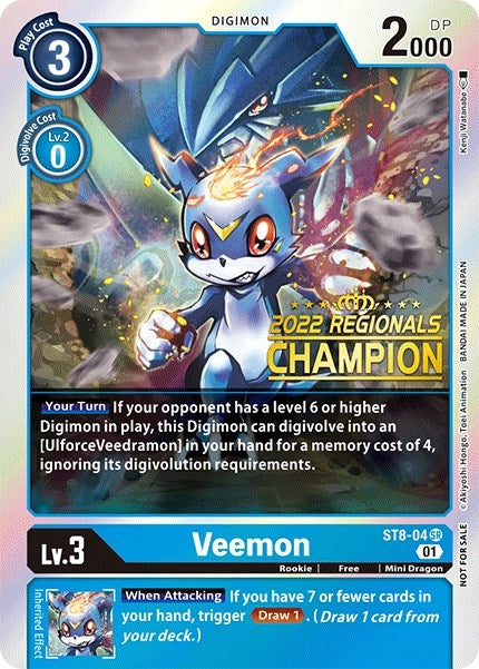 Veemon (2022 Championship Online Regional) [Online Champion] (804) [ST-8] - Digimon Card Game Single