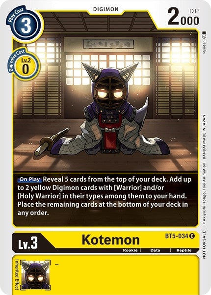 Kotemon - BT5-034 (Tamer Party Vol. 5 Promo) (5034) [BT05] - Digimon Card Game Single